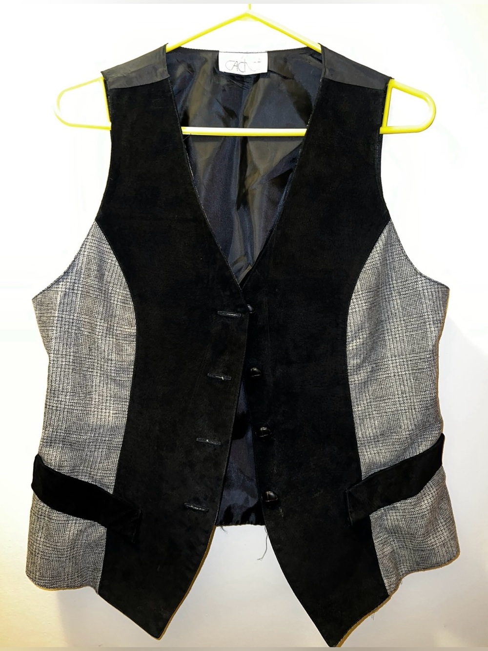 Black Suede & Gray Plaid Men's Vest - Classic Tailored Style